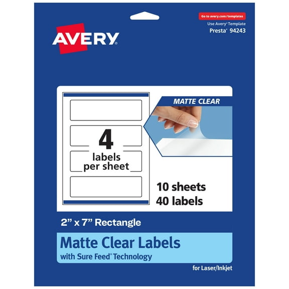 Avery Matte Clear Rectangle Labels, 2" x 7", 40 Total