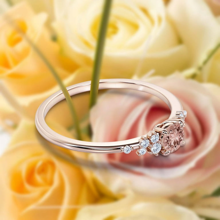 Salt And Pepper Minimalist 0.75 Carat Round Cut Morganite And Diamond Moissanite Engagement Ring Dainty Wedding Ring in 925 Sterling Silver With Rose Gold Plating Promise Ring Anniversary Ring Walmart...