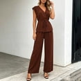 thumbnail image 2 of VBVC Women's Wrap V-Neck 2 Piece Pants Set, Ladies' Tie Waist Top and Wide Leg Trousers Outfit, Casual Sleeveless Workwear For Women,Coffee,S-2XL, 2 of 8