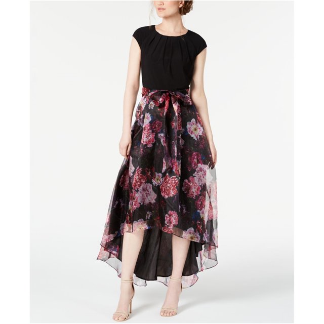 Vestido alto y bajo SLNY para mujer negro 18