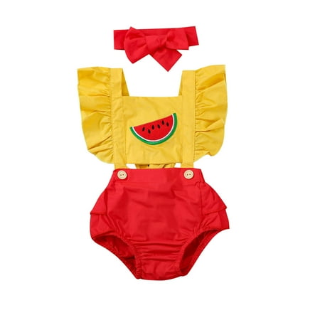

Mikilon Toddler Baby Girl Summer Watermelon Embroidered Flying Sleeve One-piece Romper Infant Onesies Girls 6-12 Months Yellow on Sale