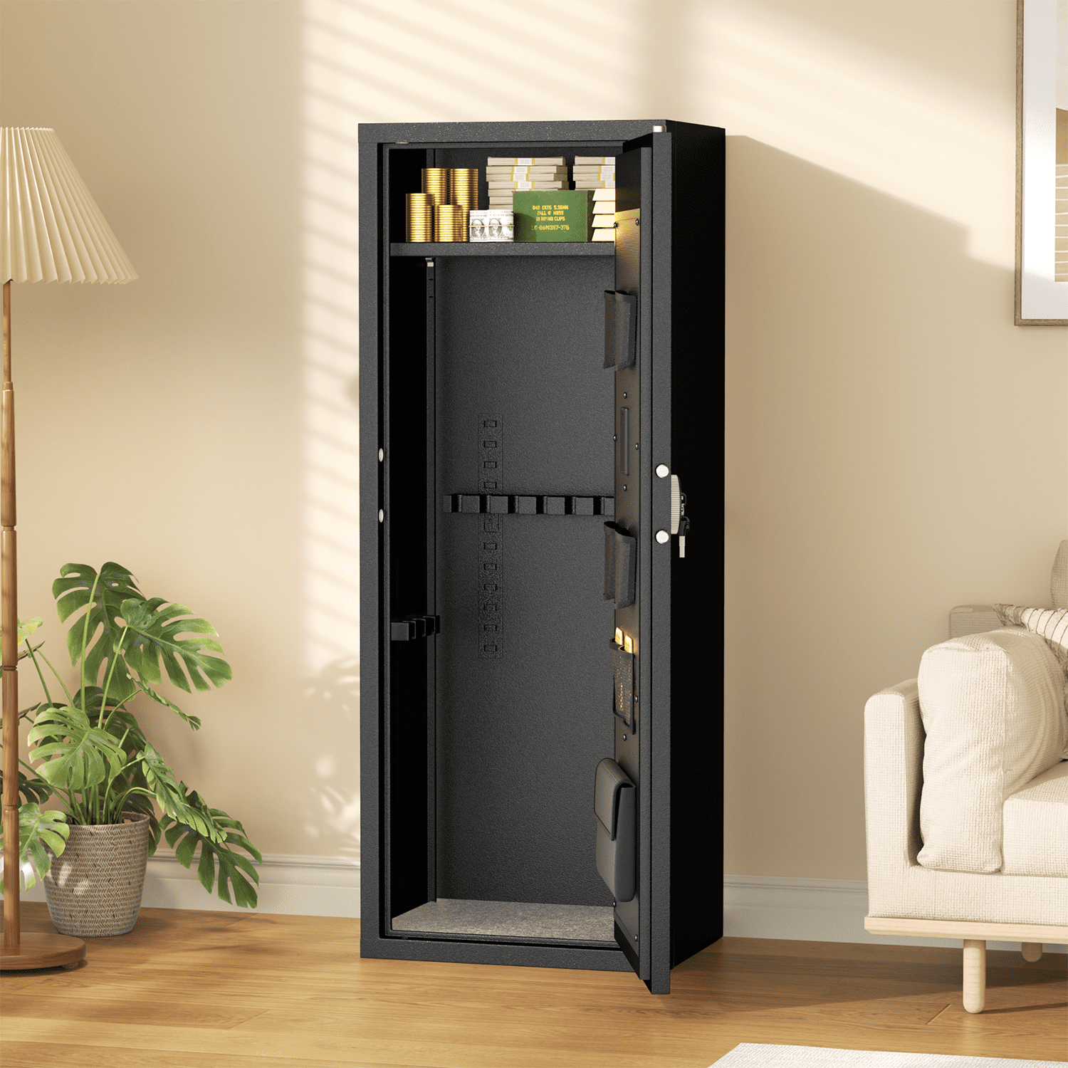 SUNCROWN 10-12 Gun Safe for Rifles and Pistols,Quick Access Rifle Gun Safe with Password Lock, Gun Cabinet with Shelves for Home,Office(Assembly Required)