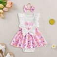 thumbnail image 2 of Duqingm Baby Girl 1st Birthday Outfit One Year Old Romper Dress Lace Ruffle Sleeveless Bodysuit Headband Cake Smash Photo Shoot(White,12-18 Months), 2 of 4