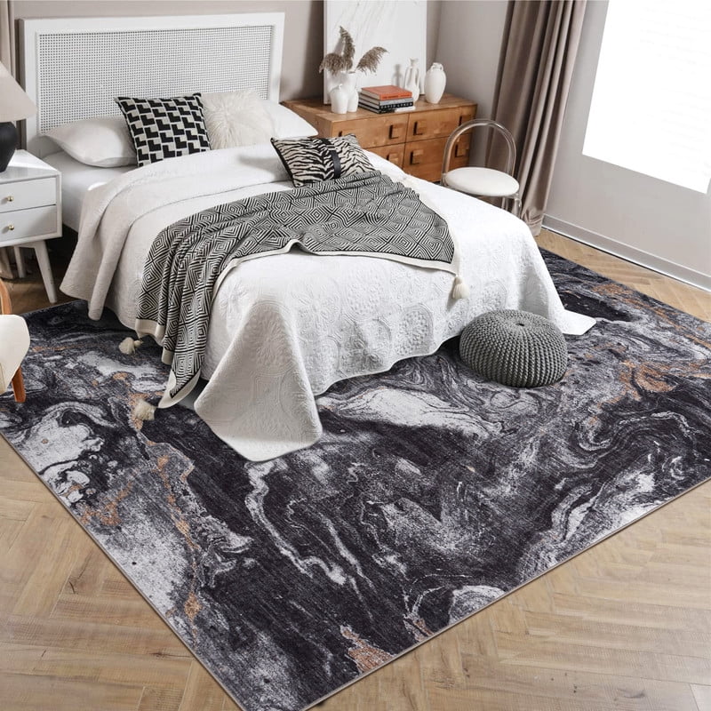 5'x7' Boho Vintage Area Rug – Soft Modern Abstract Design, Machine Washable Non-Slip Carpet for Living Room, Farmhouse, Kids Room & Dining Room Black