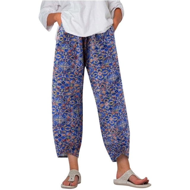 zanvin Pantalons en Lin pour Femmes, Pantalons Décontractés Mode en Lin Imprimé Rayé Pantalons Raccourcis Jambes Droites Pantalons Crayon Cargo Femmes