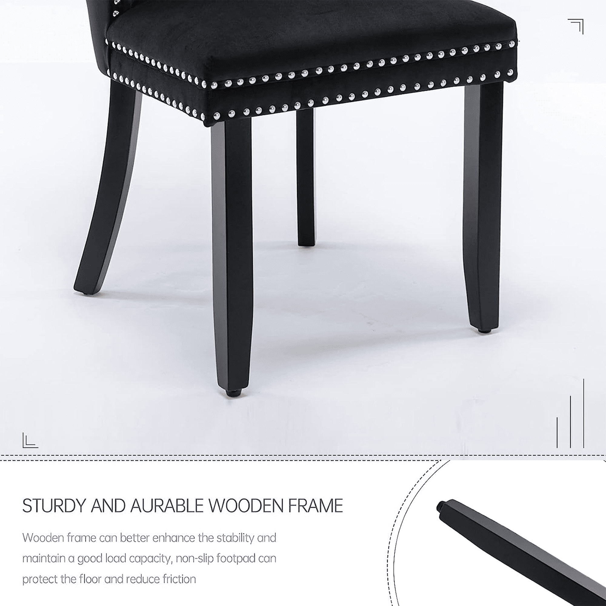 Paproos Dining Chairs Set of 2, Upholstered High-End Tufted Dining Room Chair with Back Ring and Nailhead Trim, Modern Velvet Kitchen Chairs with Solid Wood Legs for Kitchen, Home,Black