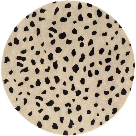 Mark&Day Wool Animal Print Rugs, 6ft Round Sanremo Cheetah Leopard Modern Beige Area Rug, Beige Black Carpet for Living Room, Bedroom or Kitchen (6' Round)