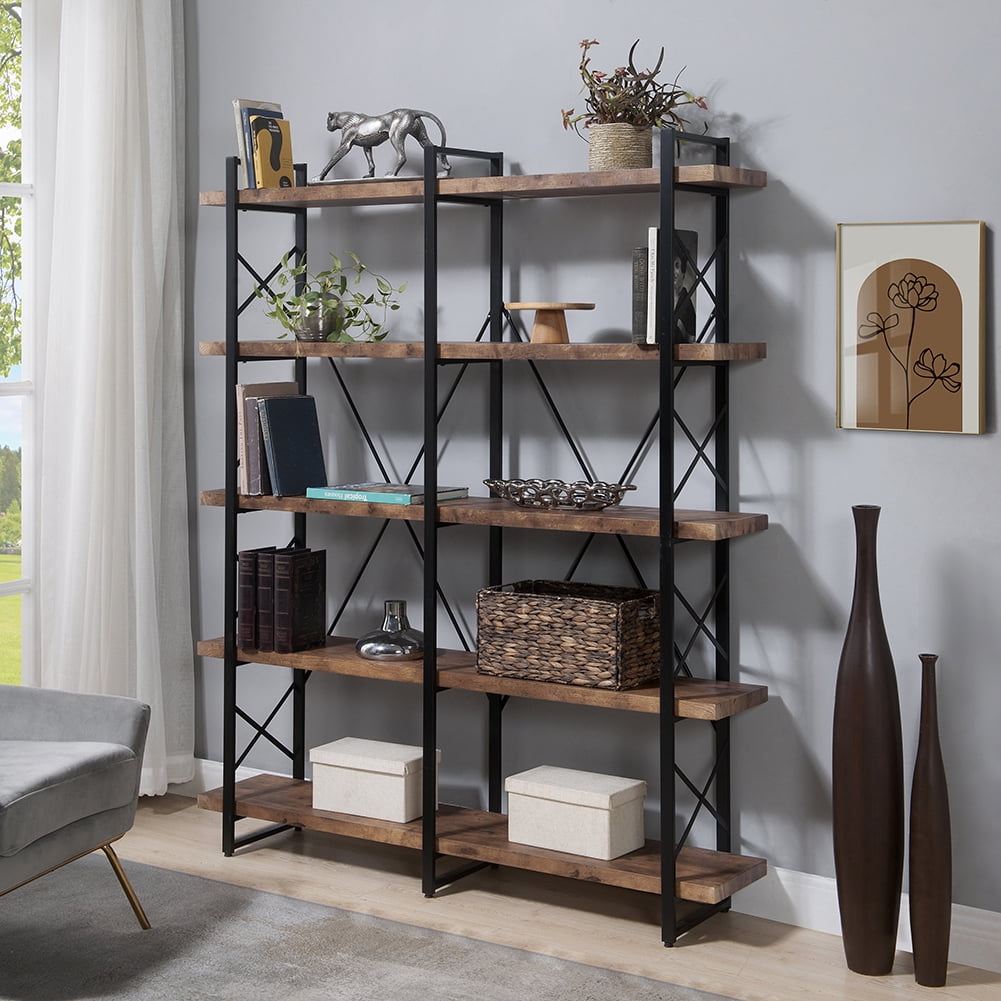 Resenkos 5-Tier Bookshelf, X Design Etageres Storage Shelf, Industrial Bookcase for Office with Metal Frame,Tiger Color Resenkos 5-Tier Bookshelf, X Design Etageres Storage Shelf, Industrial Bookcase for Office with Metal Frame,Tiger Color