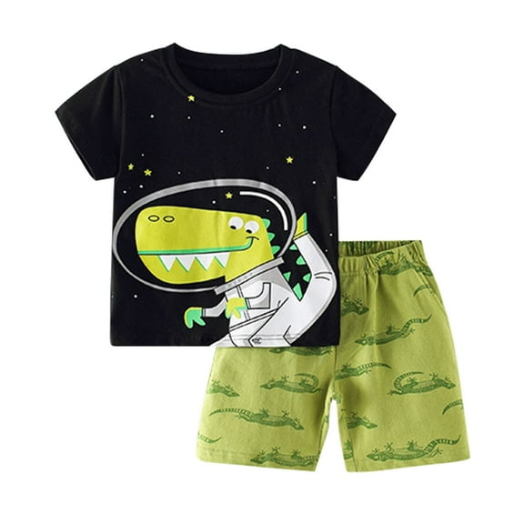 LNMQLPDBS Boys' Clothing Sets Cartoon Dinosaur Star Printed Short Sleeve Crewneck T Shirt & Dinosaur Print Elastic Waist Shorts 2pcs Outfits Toddler Short Set for Back to School Black 4-5 Years