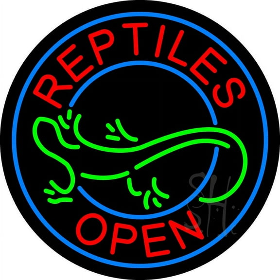 Reptiles Open LED Neon Sign 18 X 18 - inches Black Square Cut Acrylic Backing, with Dimmer - Premium built indoor Sign for Club, Home décor, Event, Workshop, Storefront.