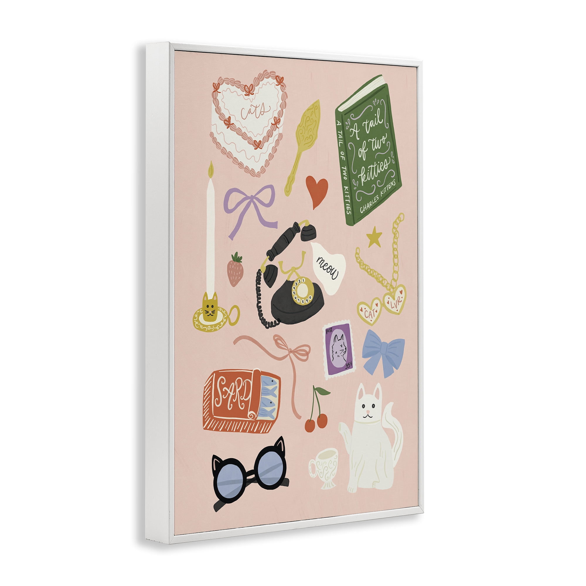 Stupell Industries Vintage Cat Lover Trinkets White Framed Giclee Art, design by Amanda Houston