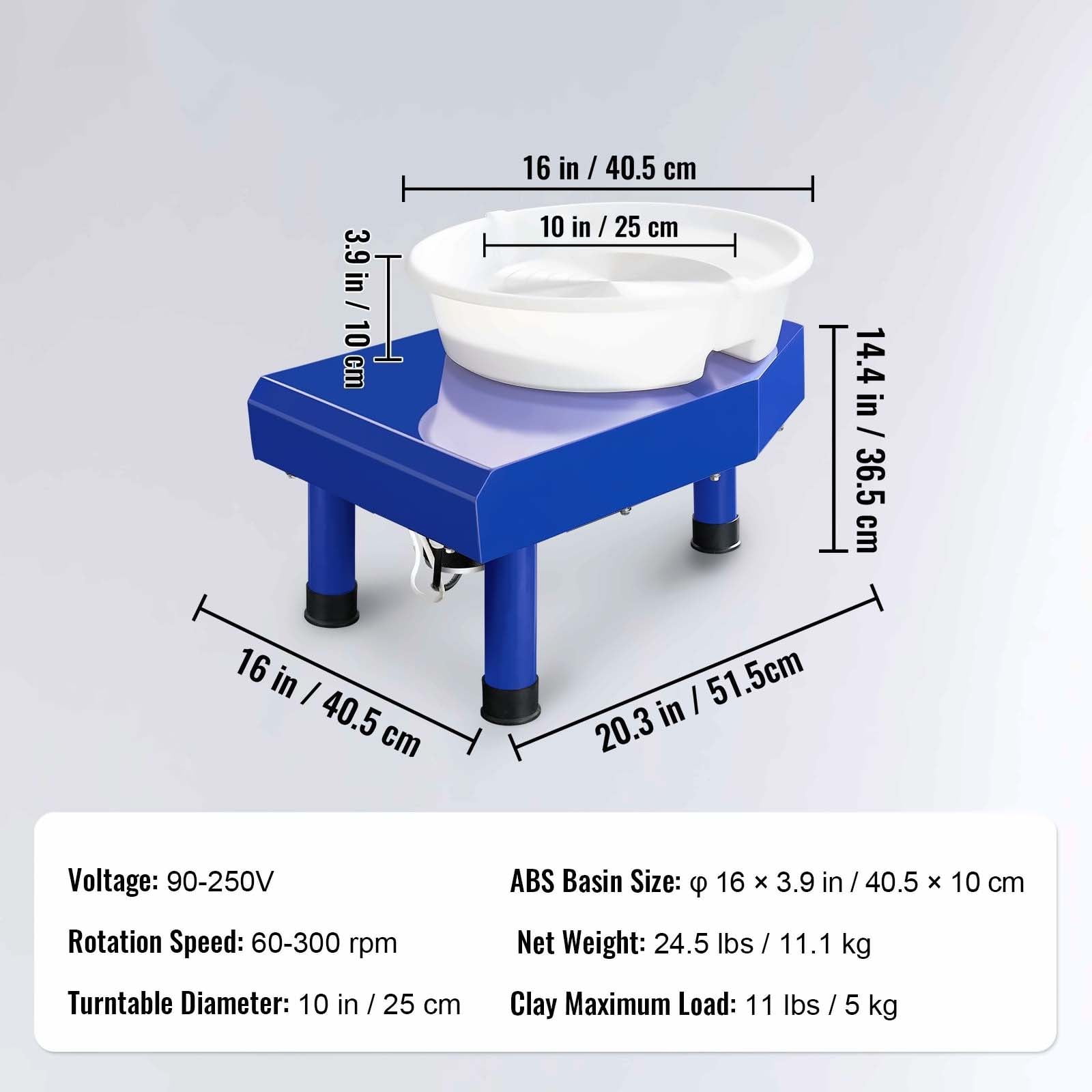Pottery Wheel 10in, Ceramic Wheel Machine with Tools, 60-300 RPM, Foot Pedal, LCD Display, Detachable Basin, for Clay Sculpting, Arts & Crafts, DIY