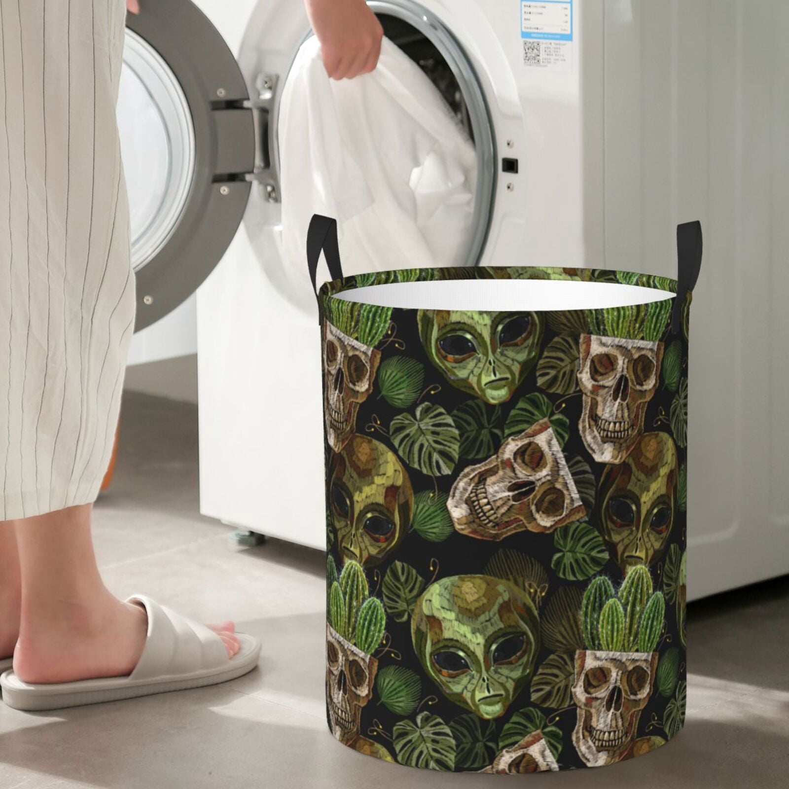 Large Laundry Basket with Handles - skull Cactus Pattern Kids Baby Dirty Clothes Laundry Hamper for Bedroom Aesthetic
