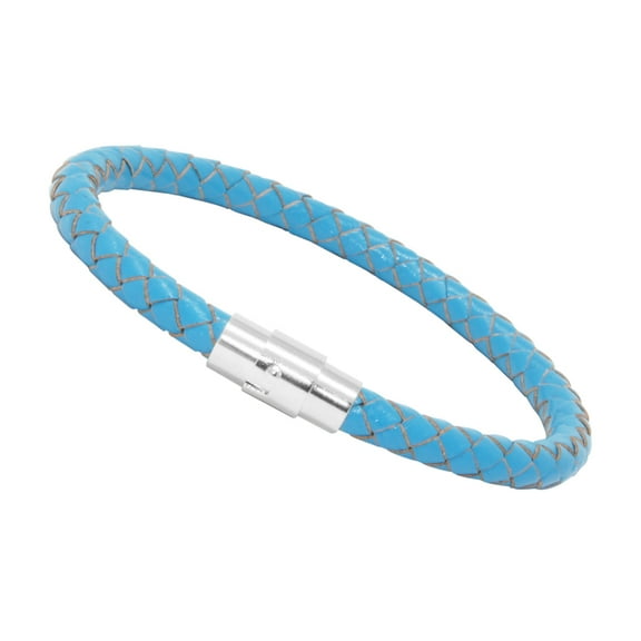 Genuine Braided Leather Bracelet With Stainless Steel Magnetic Clasp, Blue