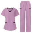 thumbnail image 2 of RongHuan Womens Scrubs Set 2 Piece Short Sleeve V Neck Tops Elastic Waist Pants Sets Nurse Uniform Workwear, 2 of 8