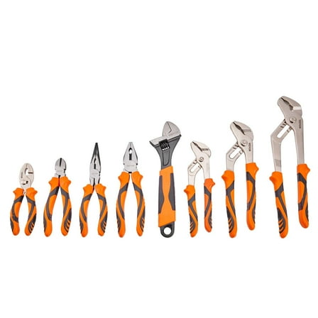 Heavy-Duty 8-Piece Pliers & Wrench Set – 12”/10”/8” Groove Joint, Linesman, Long Nose, Diagonal Cutter, Adjustable Wrench