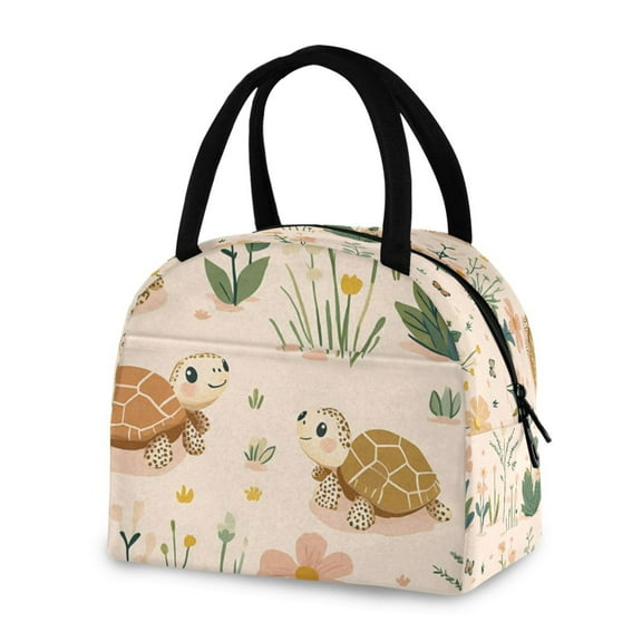 Cute Turtle on Beige Insulated Lunch Bag for Women Portable Lunch Box for School Office Working