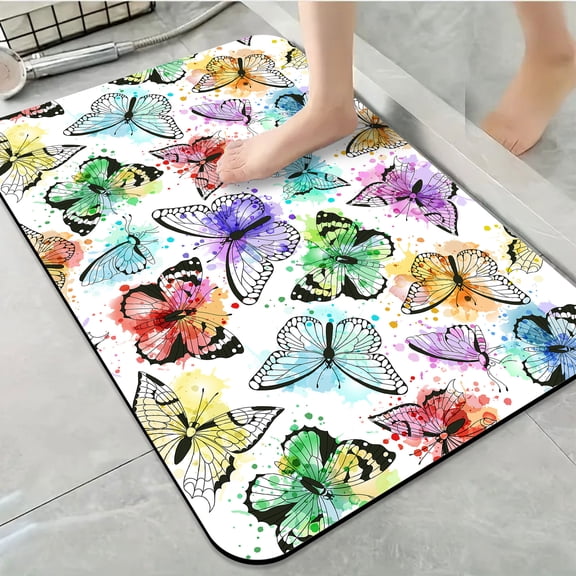 1pc Watercolor Butterfly Assemblage Bathroom Rug Bathroom Decor and Accessories- Durable,Anti Slip,And Quick Drying,Suitable For Indoor/outdoor Use - Perfect For Bathrooms,Bedrooms,Kitchens