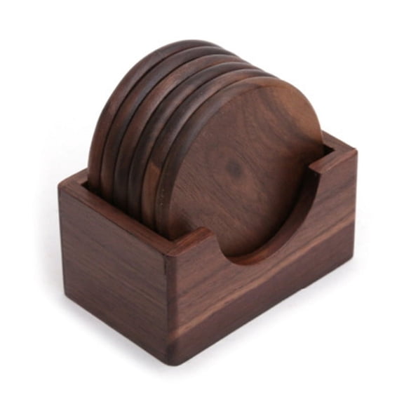 6Pcs/Set Walnut Wood Coasters Placemats Decor Round Heat Resistant Drink Mat Home Table Tea Coffee Cup Pad
