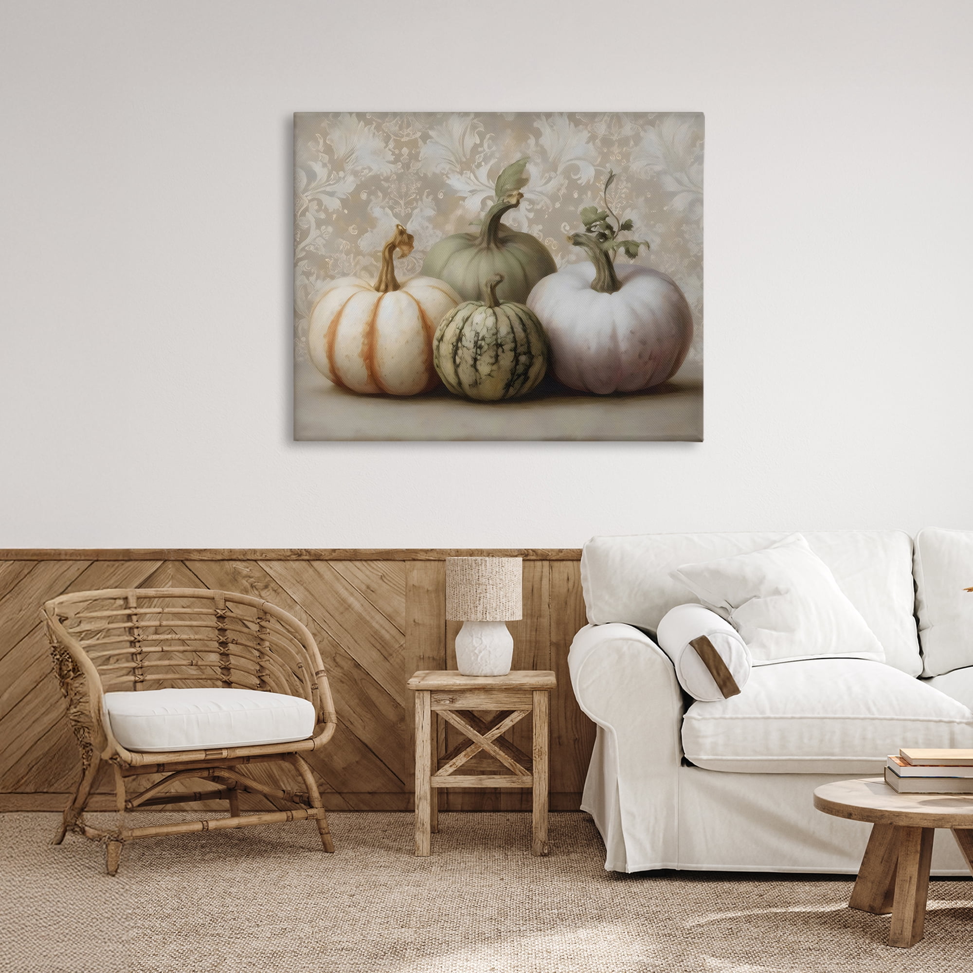 Stupell Industries Pastel Gourds on Vintage Pattern Canvas Wall Art, design by Arlington Prints
