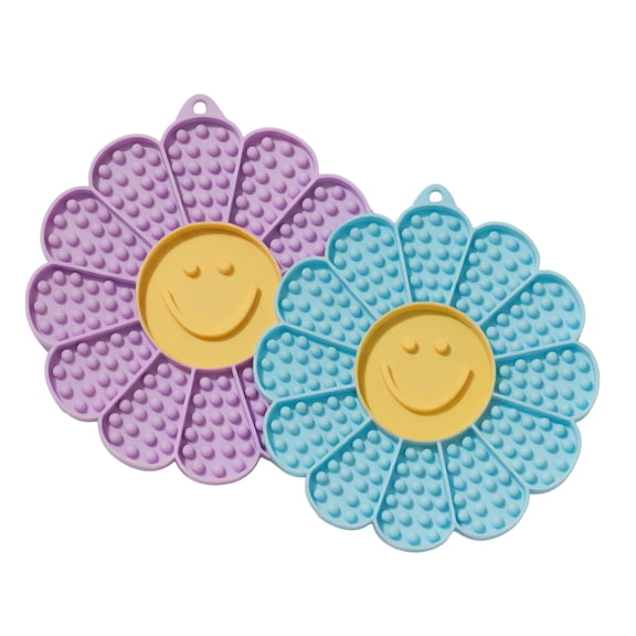 Oodles Silicone Smiley Daisy Dog Lick Mat 2- Pack Set, Multicolored, One Size