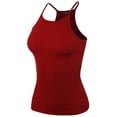 thumbnail image 2 of A2Y Women's Sexy Ribbed High Square Halter Neck Racerback Cami Top Deep Red M, 2 of 3