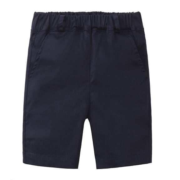 LittleSpring Size 7-8 Chino Shorts for Boys School Performance Shorts with Elastic Pull On Casual Navy Blue