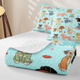 thumbnail image 4 of Manfei Kawaii Puppy Collage Quilt King, Spring Daisy King Coverlet Set, Mint Cyan, 3pcs, 1 Bedspread and 2 Pillowcases, 4 of 7