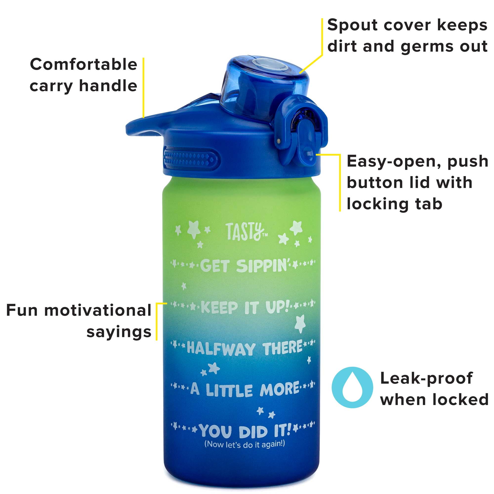 Your Zone 16 oz Plastic Chug Lid Water Bottle, PET Material, Blue