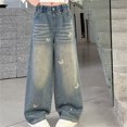 thumbnail image 6 of WMQPNNS Girl's Jeans Baggy Teen Girls Wide Leg Denim Pants Rhinestone Jeans Print Straight Leg Pants Girls Fashion Casual Trousers, Size 7-8 Years, qu1-Blue, 6 of 7