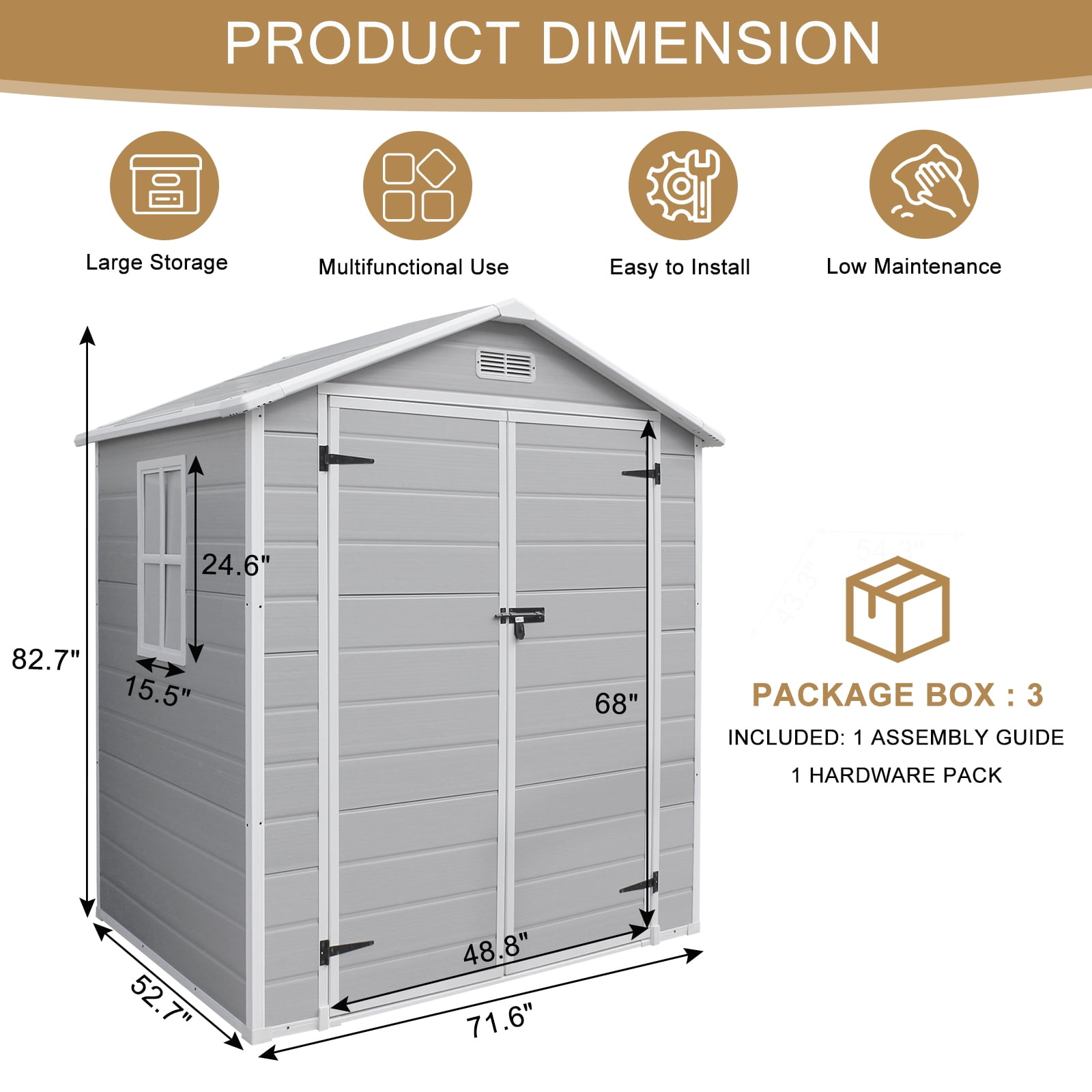 UBesGoo 6' x 5' Outdoor Storage Shed Plastic Garden Shed Resin Organization for Home/Lawn Mower/Backyard Equipment/Bike Storage/Pool Supplies