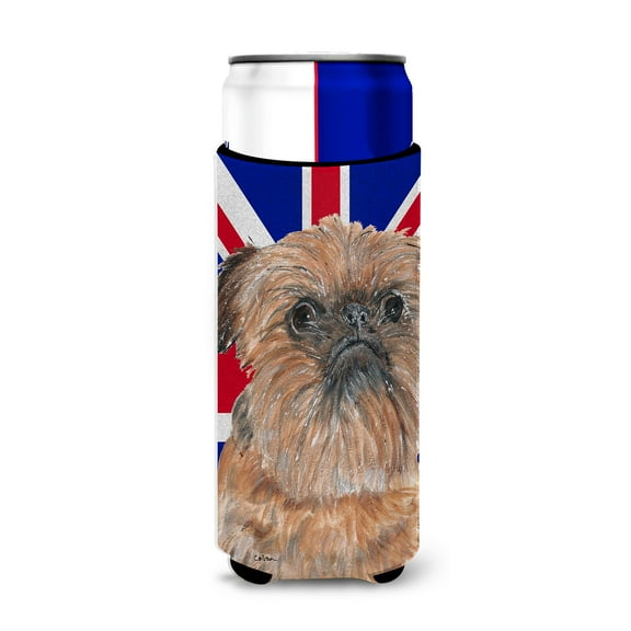 Carolines Treasures SC9864MUK Brussels Griffon with English Union Jack British Flag Ultra Hugger for slim cans Slim Can