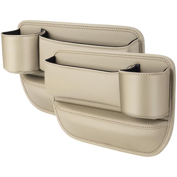 Mylanci Bolsa de cuero para portavasos de coche, caja de almacenamiento para asiento de coche con portavasos, organizador de relleno para huecos de asiento de coche, bolsa de cuero para huecos de coch