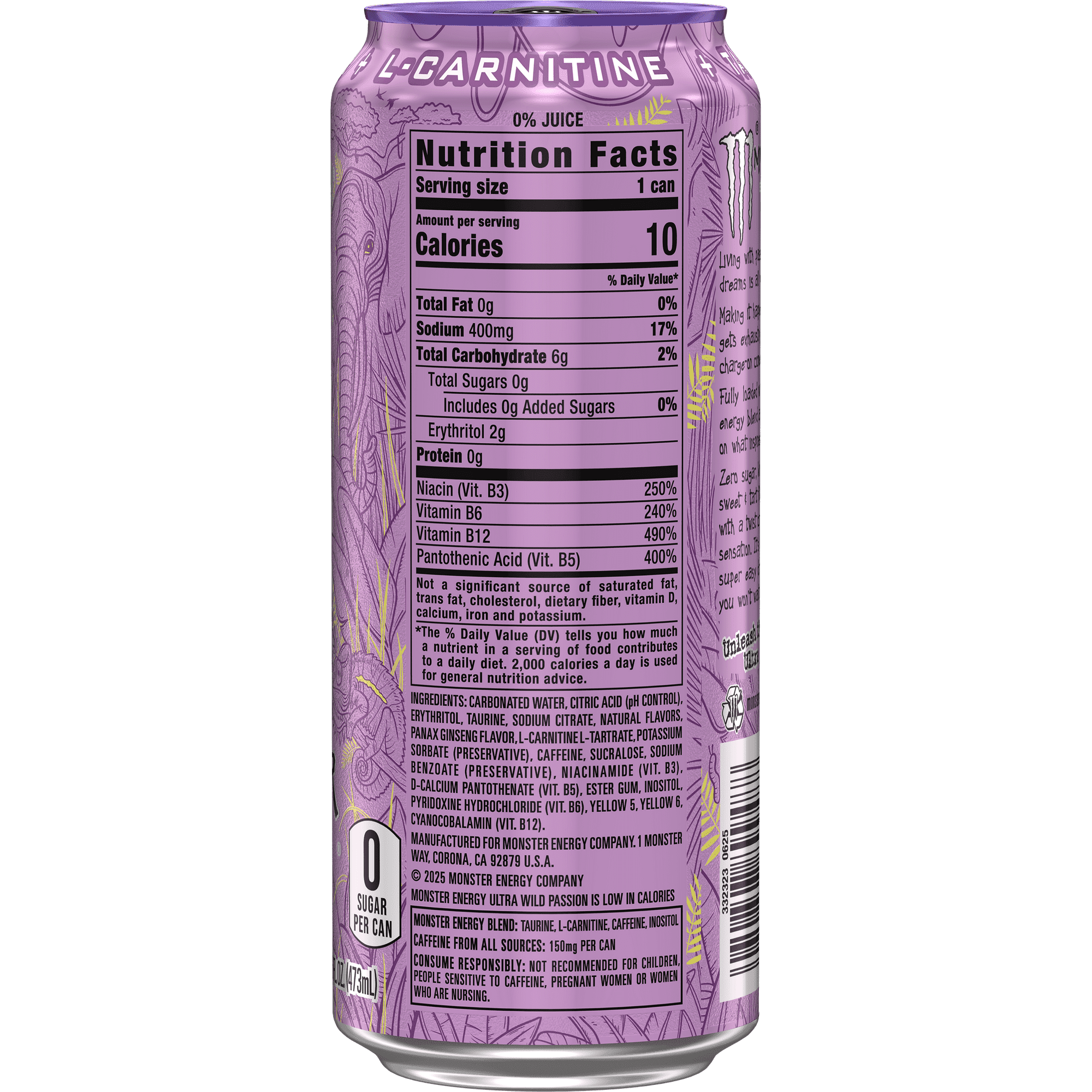 (6 pack) Monster Energy, Ultra Wild Passion, Zero Sugar, Energy Drink, 16 fl oz - 2 Cans