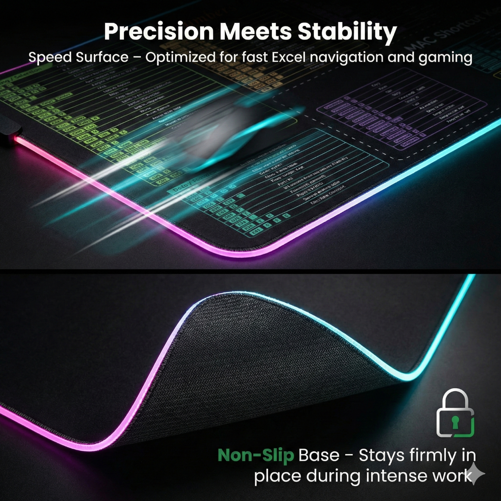 Memzuoix LED RGB Gaming Mouse Pad with Excel & Office Shortcuts photo 6