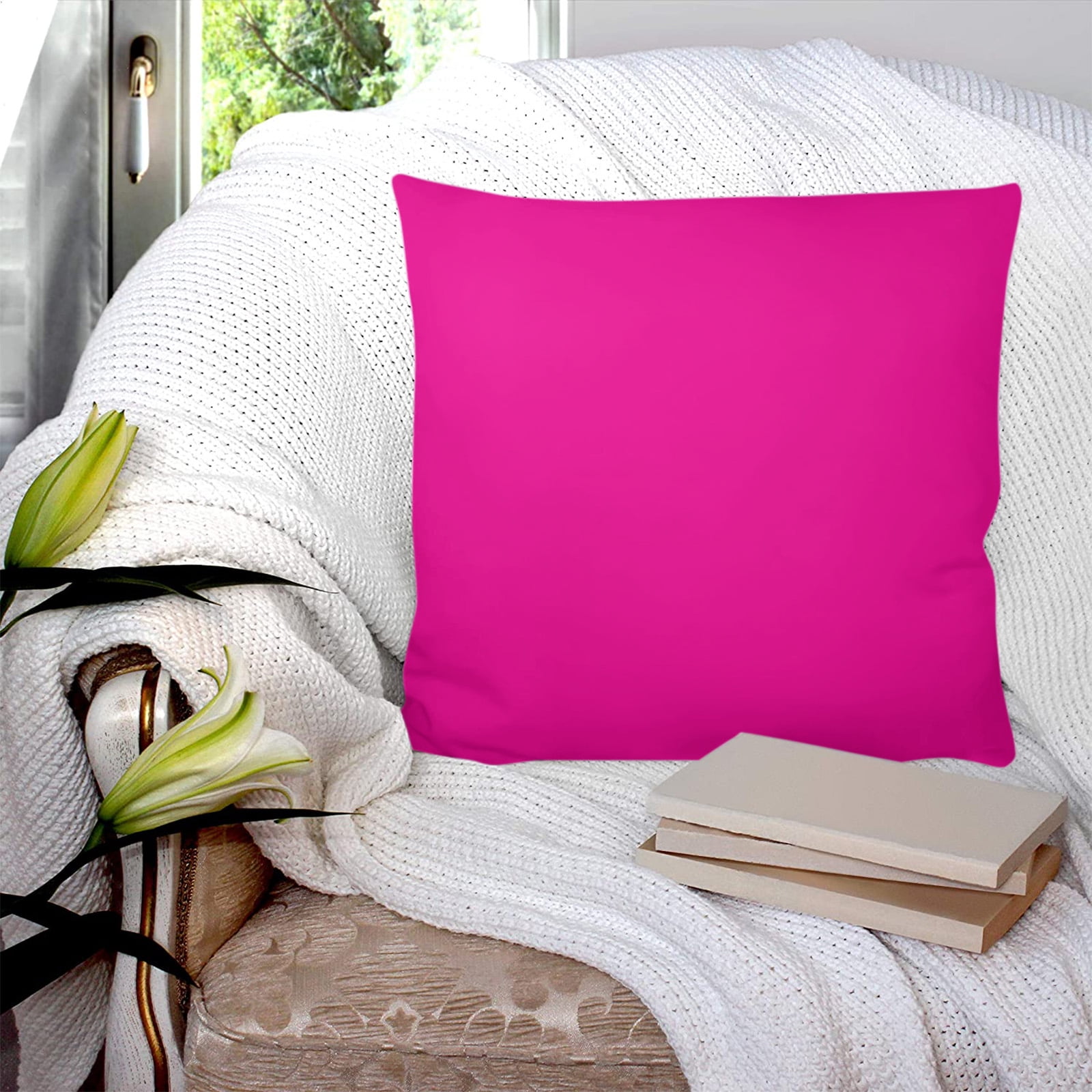 Rose Pink 26x26 Pillow Covers Set of 2, Farmhouse Solid Pink Color Modern Art Throw Pillow Covers Decorative Couch Cushion Case, Microfiber Square Pillowcases for Bedroom Car Living Room