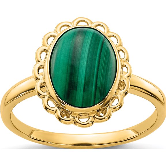 14K Yellow Gold Malachite Cabochon Ring (Size 6) Made In United States y4494mb