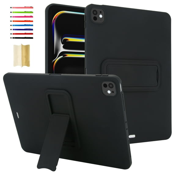 Case for iPad Pro 11 2022/2021/2020/2018/Air 4/Air 5, Ultra Slim Soft TPU Back Cover with Adjustable Kickstand Kids-Friendly Scratch-Resistant Anti-Fingerprint Drop Protective, Black