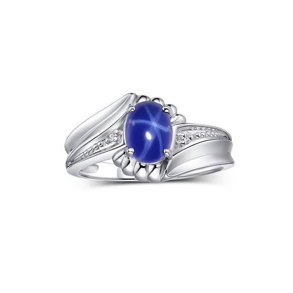 RYLOS Rings for Women 14K White Gold Swirl Z Ring 7X5MM Oval Gemstone &  Diamond Rings Blue Star Sapphire Jewelry Size 5