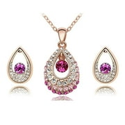 KATGI Fashion Austrian Crystal Angel Teardrop Pendant Necklace & Earrings (Set of 2)