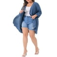 thumbnail image 2 of Agnes Orinda Women's Plus Size 3/4 Batwing Sleeve Polyester Casual Cardigan 3X Blue, 2 of 6