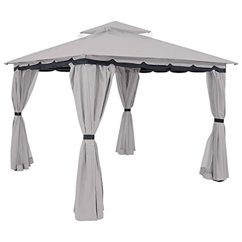 Sunnydaze Soft Top Patio Gazebo - 10x10 Foot Rectangle Outdoor Gazebo with Screens and Privacy Walls - Gray - Perfect for Backyard, Garden or Deck