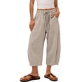 thumbnail image 2 of XIAONU Solid Cropped Wide Leg Pants for Women Drawstring Waist Side Pockets Loose Trousers, 2 of 7