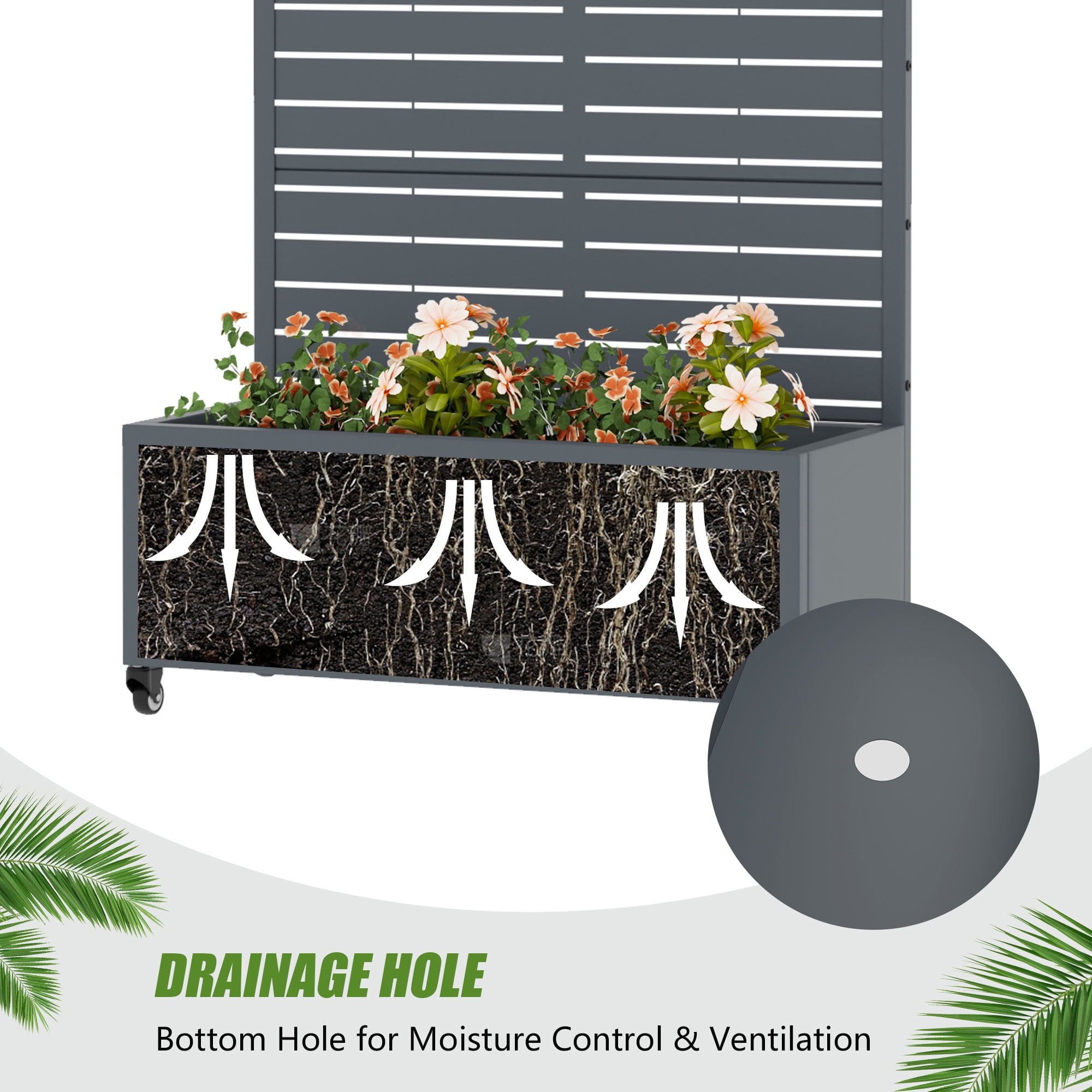 MAYEERTY 5 Panels Outdoor Metal Planter Box, Durable Weather-Resistant Planter, Decorative Metal Flower Box for Patio, Balcony, Garden