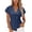 Dark Blue, variant on Women's Denim Short Cap Sleeve V Neck Blouses Solid Surplice Wrap Button Front Asymmetrical Hem, Summer 2026 Casual Everyday Clothes Trendy Y2K Fashion Streetwear