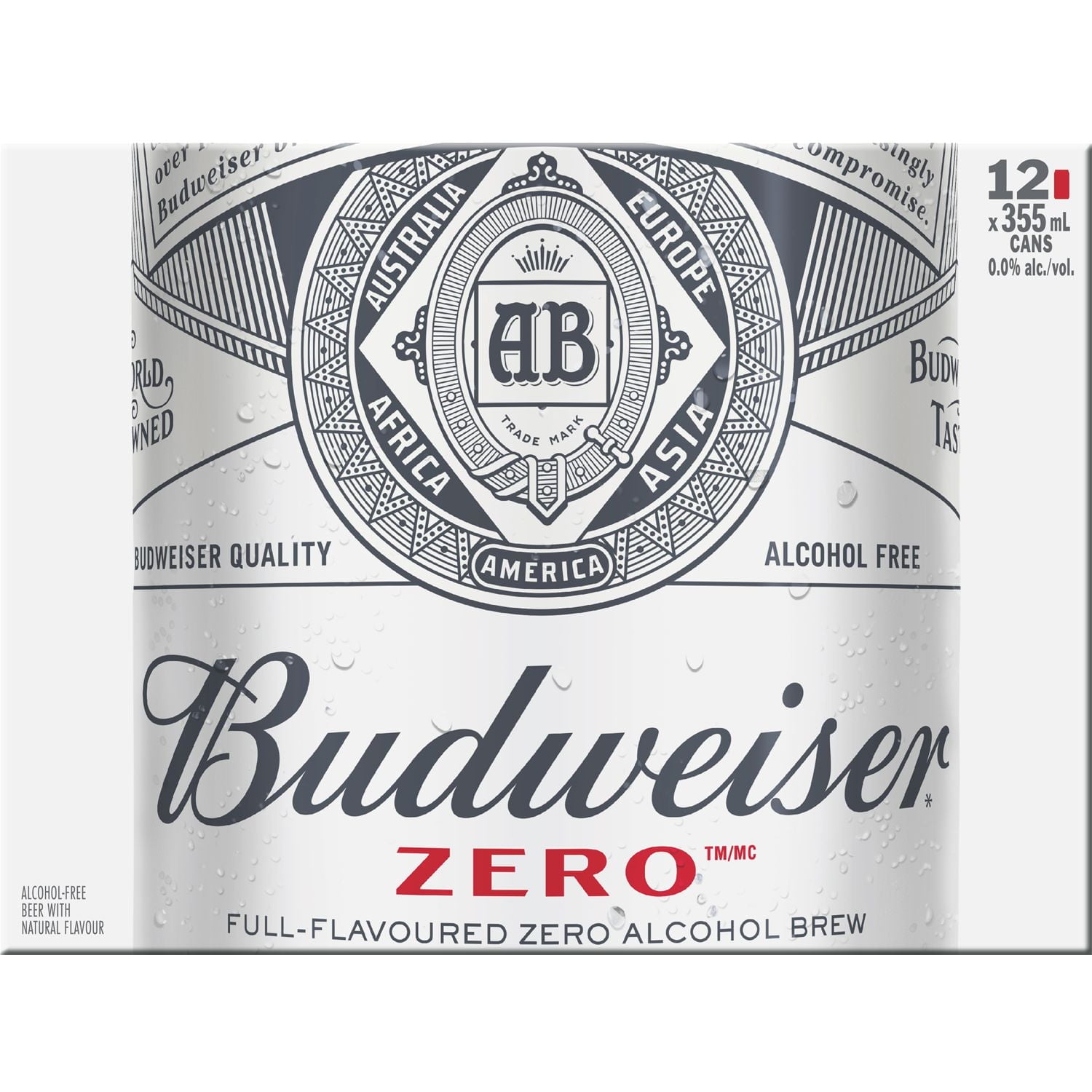 Budweiser Zero Lot de 12 canettes de bière sans alcool, 355 ml, saveur complète, 0,0 % d'alcool