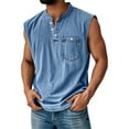 thumbnail image 2 of Evdexr Tank Tops Men Summer Muscle Fit Henley Button Down Sleeveless Hawaiian Tee Solid Plain Lapel Tanks 2025 Vintage T-Shirt with Pockets Blue XL, 2 of 5