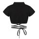thumbnail image 3 of Kids Girls Cotton Round Neck Tank Tops Short Sleeve Jazz Dance Hip Hop Performance Costume Sport Crop Top Sash Tie Cross Waist, 3 of 5