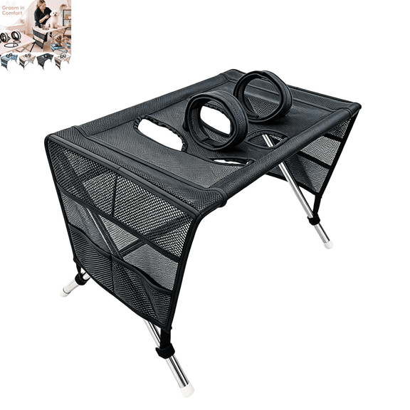 Foldable Pet Grooming Table, Portable Collapsible Dog Grooming Desk with Secure Restraint Loops, Indoor Home, Practical Pet Grooming Work Station Black
