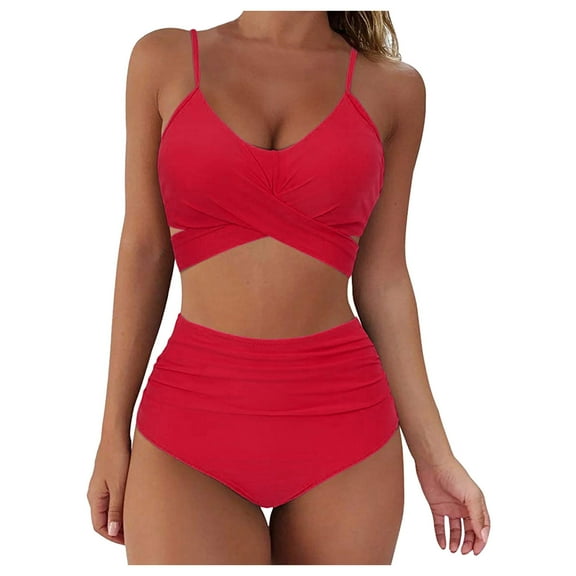 TTUHYWXI 2025 Summer Bikini Set for Women Push Up High Waisted 2 Piece Bathing Suit (Red, XL)